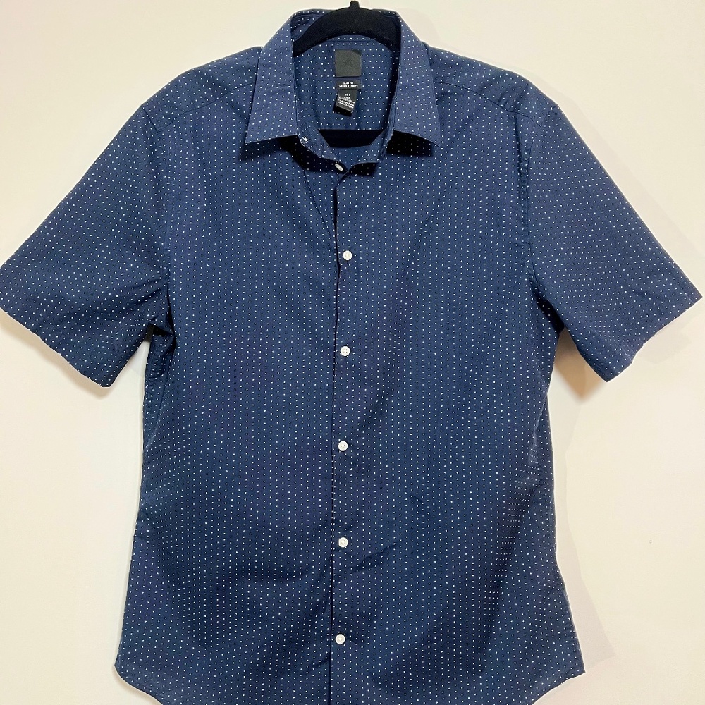 Men's H&M Short Sleeve Button Up Shirt - Navy Blue (Slim Fit Large)